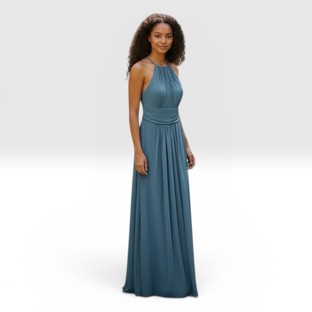 Bill Levkoff Julia Chiffon Halter A-Line Princess Bridesmaid Dress Slate Size 8